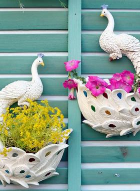 庭院别墅艺术装饰品摆件创意孔雀墙面上花盆阳台造景布置摆设壁挂