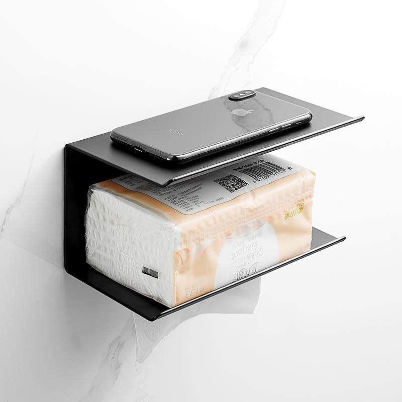 304不锈钢抽纸巾架黑色 酒店厕所收纳卫生间壁挂手机手纸盒免打孔