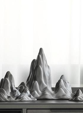 中式创意陶瓷假山禅意小摆件微景观鱼缸造景笔架复古枯山水装饰品