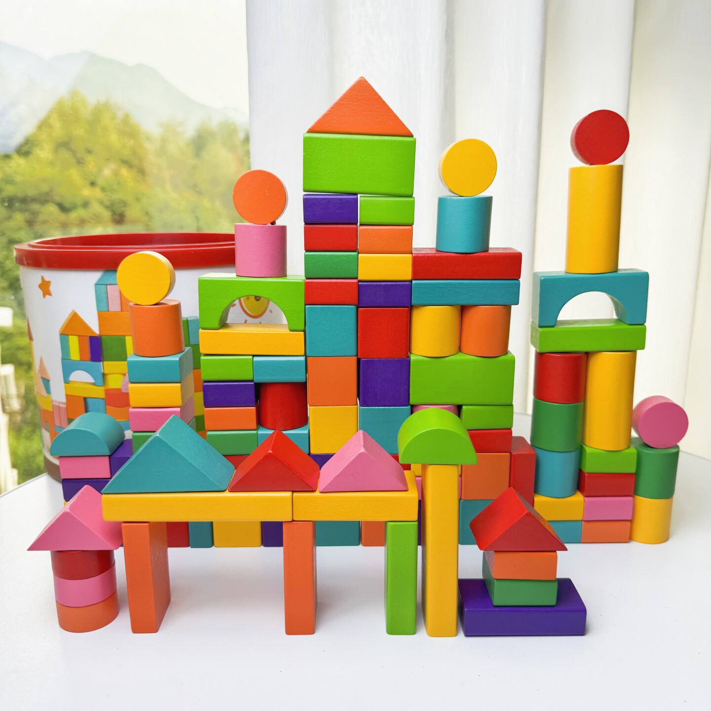 大颗粒实木头积木桶装早教婴幼儿童拼装益智力玩具1-2-3到6岁宝宝