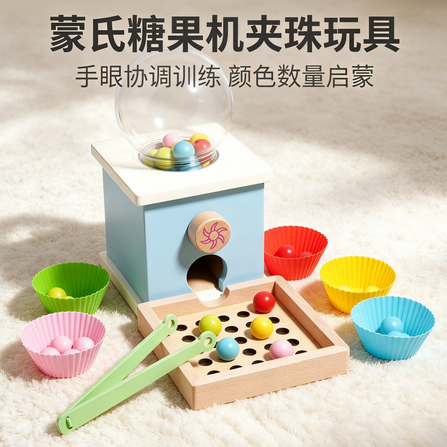 木质扭蛋机蒙氏早教糖果机夹珠子