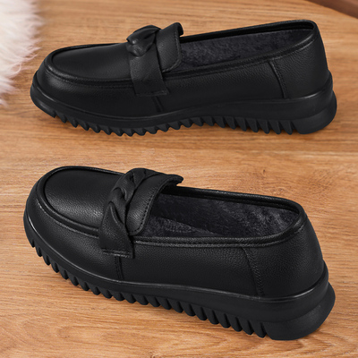 棉鞋女冬加绒防滑老北京防水皮面