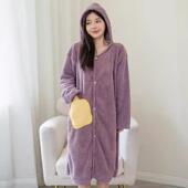 浴袍式 浴巾女可穿可裹家用比纯棉吸水秋冬大人洗澡带帽浴裙加长款