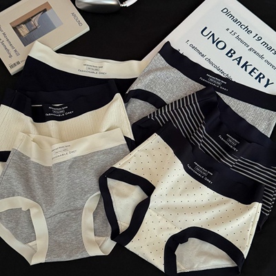 内目21550灰白相撞中高腰提花内裤女纯棉包臀亲肤柔软透气全棉裆