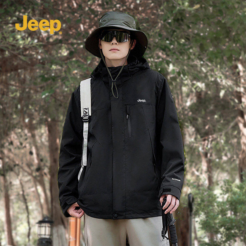 Jeep吉普户外冲锋外套男女防风防泼水软壳夹克旅游单层登山衣服