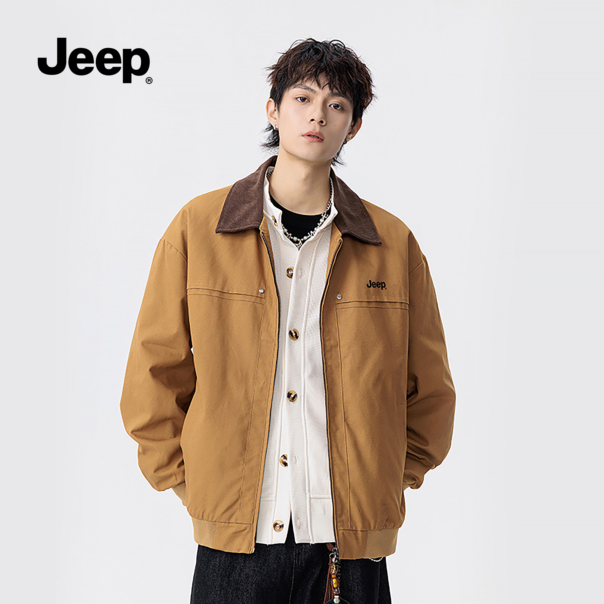 Jeep吉普休闲夹克男款复古翻领