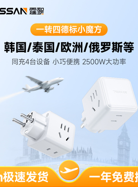 TESSAN霆圣德标欧标转换插头韩国泰国欧洲俄罗斯插座转换器充电头