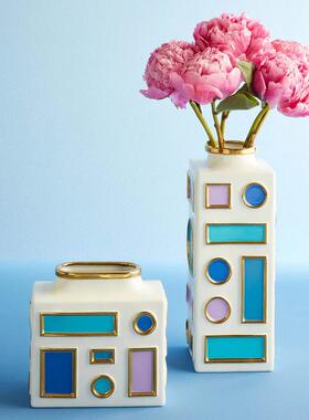 美国Jonathan Adler埃米利奥低花瓶家居装饰摆件轻奢陶瓷花瓶艺术