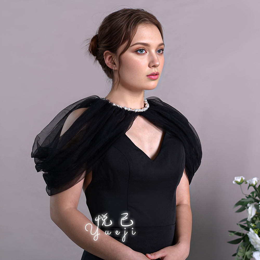 悦己 潮流高级新娘婚纱披肩珍珠网纱设计款肩饰礼服百搭配饰YJG90