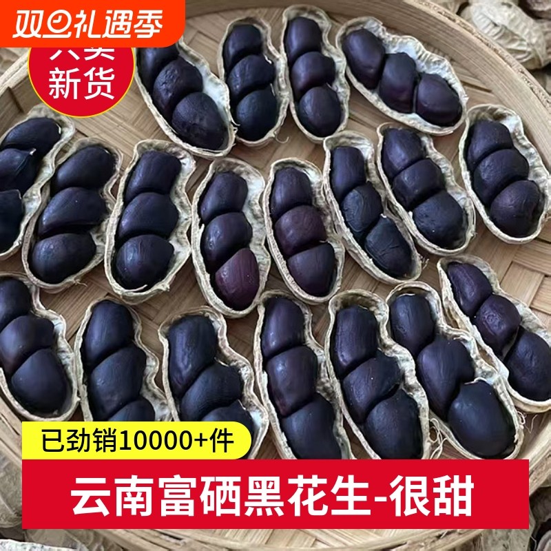 云南黑花生富硒普洱2025新货晒干种带壳黑皮花生米新鲜原味
