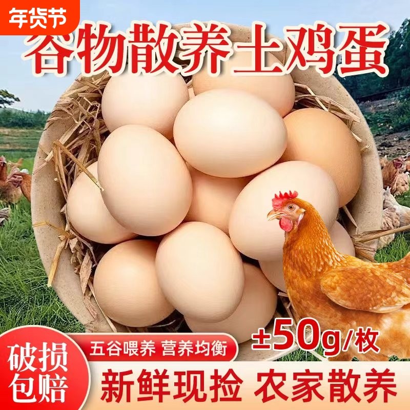 农村散养土鸡蛋30枚湖北大别山虫草谷物蛋不腥现捡现发当日鲜鸡蛋
