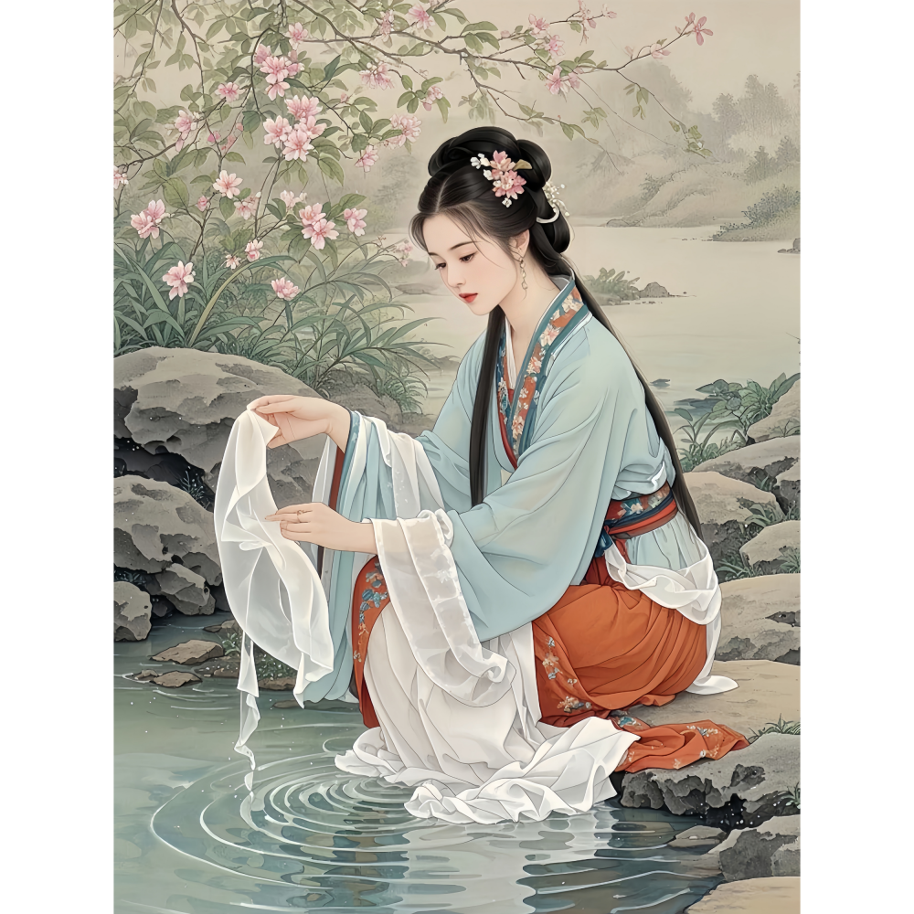 超美西施浣纱图客厅卧室室内墙面装饰古风四大美女贴画仕女自粘贴