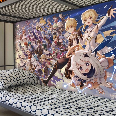 速发海报墙自贴粘超大学宁宿舍墙纸壁画胡桃魈芙生娜刻晴贴纸