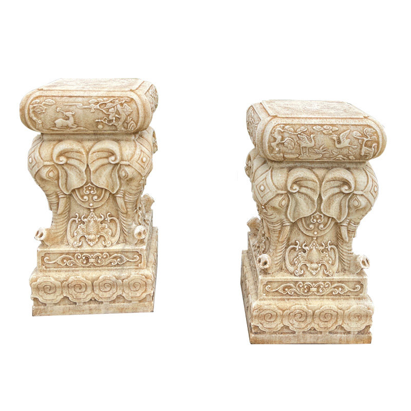 速发汉白玉柱墩石头花架子中式庭院摆件仿古石墩底座石雕花几盆景