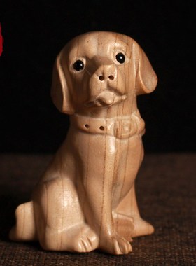 速发桃木狗体件实木雕刻十肖生二旺财小狗客厅立摆招财家居摆设工