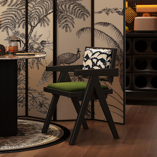 速发实餐椅子家用侘寂风昌迪加尔椅子复木扶手椅凳子靠背古桌椅子