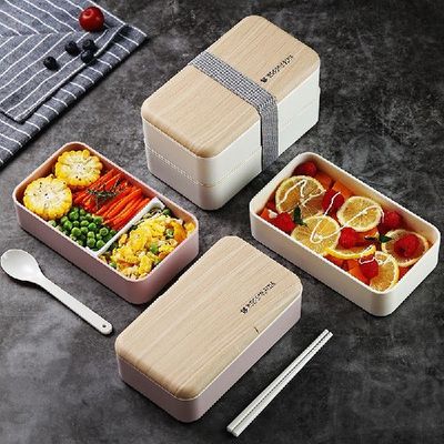 现货速发1.2L Japaese Wood Gr Luch Box Double-ler ed
