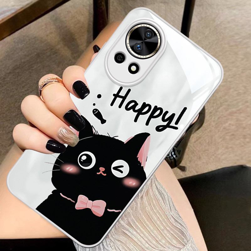 适用华为nova12pro手机壳新款huawei开心黑猫nova1高级10se专用9防摔8硅胶7液态6全包5活力版外壳玻璃4保护套