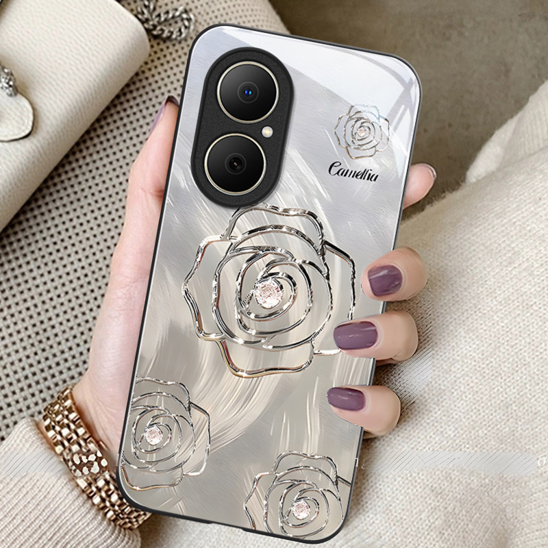 山茶花适用华为畅享80手机壳70z全包软边60x防摔玻璃壳50Pro高级感轻奢风20e创意女款Huawei简约ins风保护套
