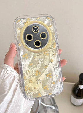 适用VIVOY300t手机壳新款高级黄色花朵全包Y78+防摔y77硅胶散热Y52S专用外壳带手链Y35支架镜头膜保护套女