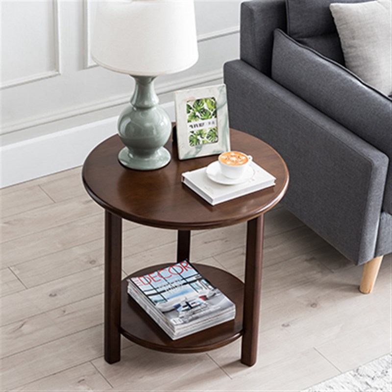 美式小圆桌简约小茶几创意小边桌角几北欧圆形边几全实木沙发边柜