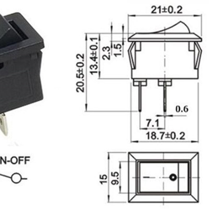 15*21mm 船型开关 船形按键按钮翘板电源 2脚2档 250V6A KC6388