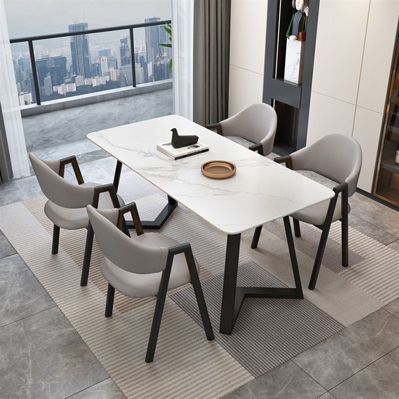 轻奢岩板餐桌椅组合意式现代简约洽谈接待家用小户型长方形桌子