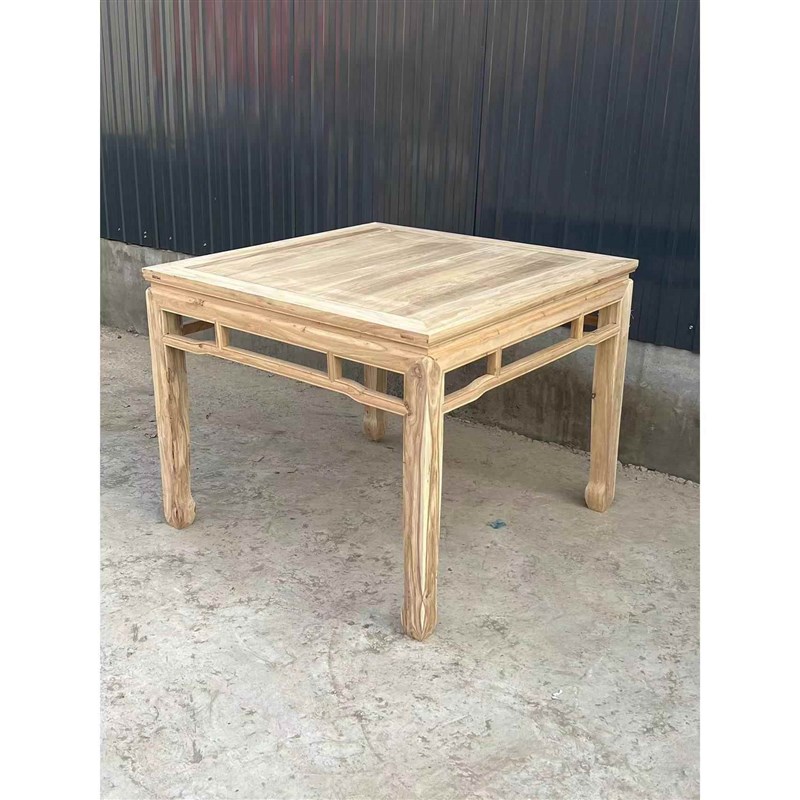 中式全实木餐桌八仙桌北方老榆木正方形四方桌农村吃饭桌子白茬