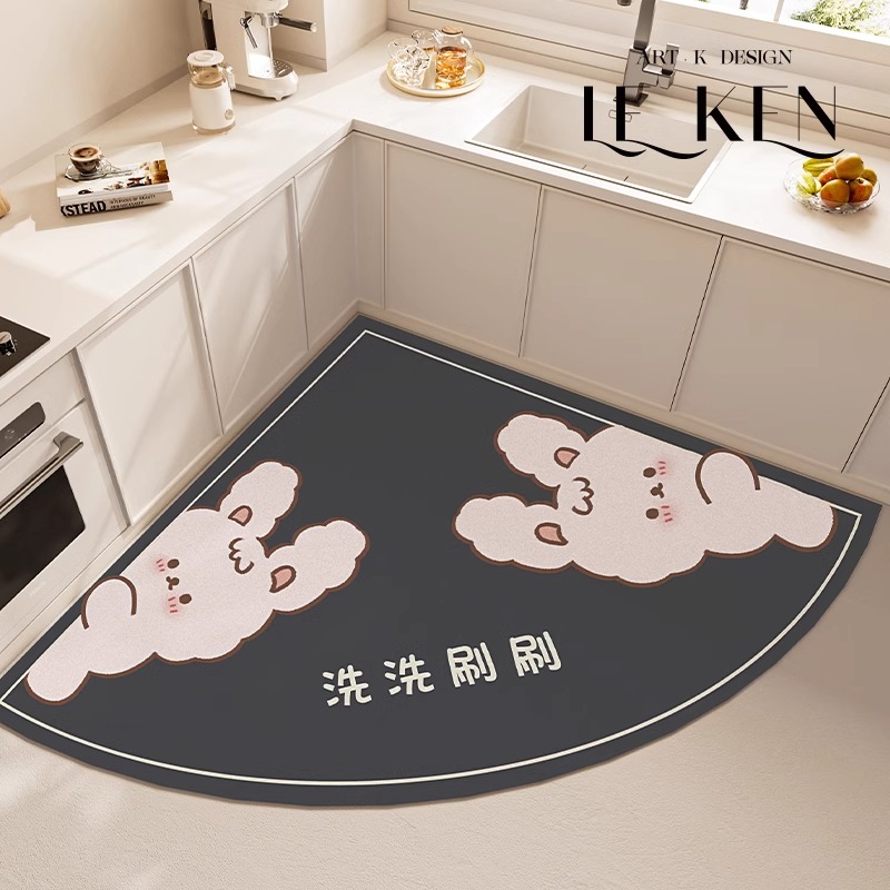 卡通爱心形厨房地垫硅藻泥吸水脚垫可擦免洗垫子防滑防油专用地毯