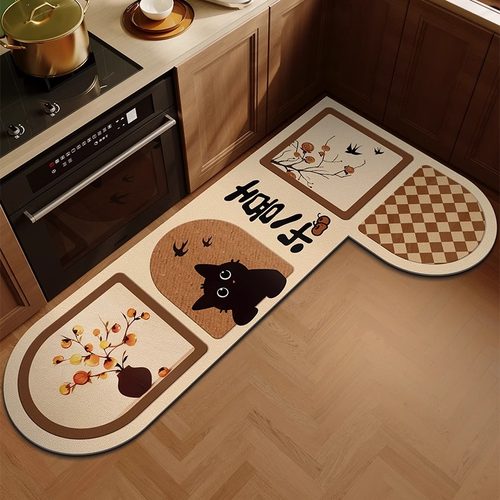 硅藻泥厨房地垫防滑防油可擦免洗l形专用脚垫7字型吸水地毯可裁剪