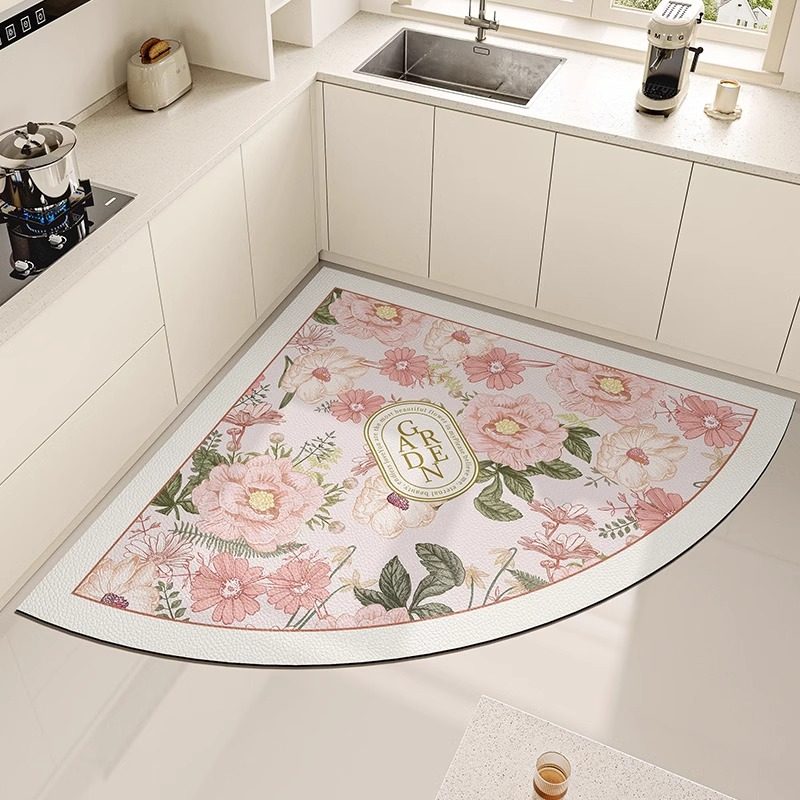 扇形厨房地垫2025新款硅藻泥转角厨房地毯耐脏吸水防滑防油脚垫子,居家布艺,厨房地垫,淘宝优惠券,粉丝福利购,淘宝优惠卷