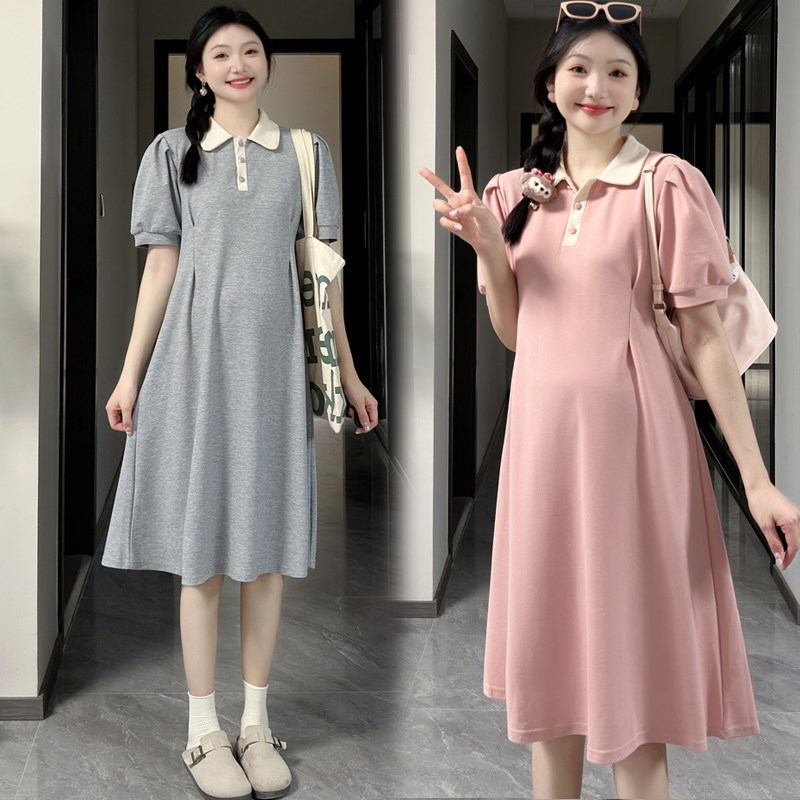 好货孕妇夏装连衣裙甜美减龄小个子孕妇装翻领T恤宽松显瘦夏天裙