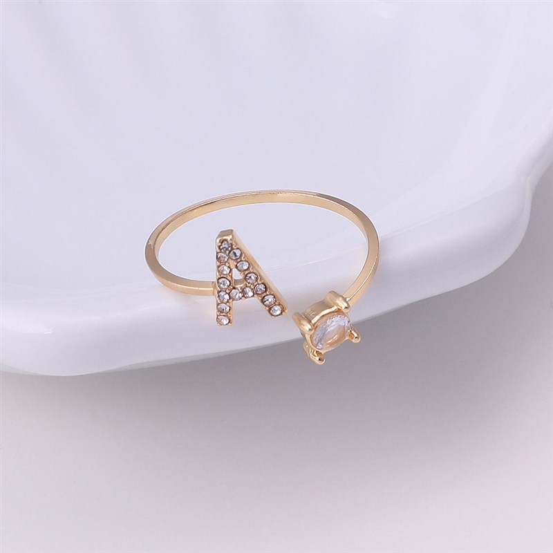A-Z Letter Adjustable Opening Gold Rings For Women Couple Al