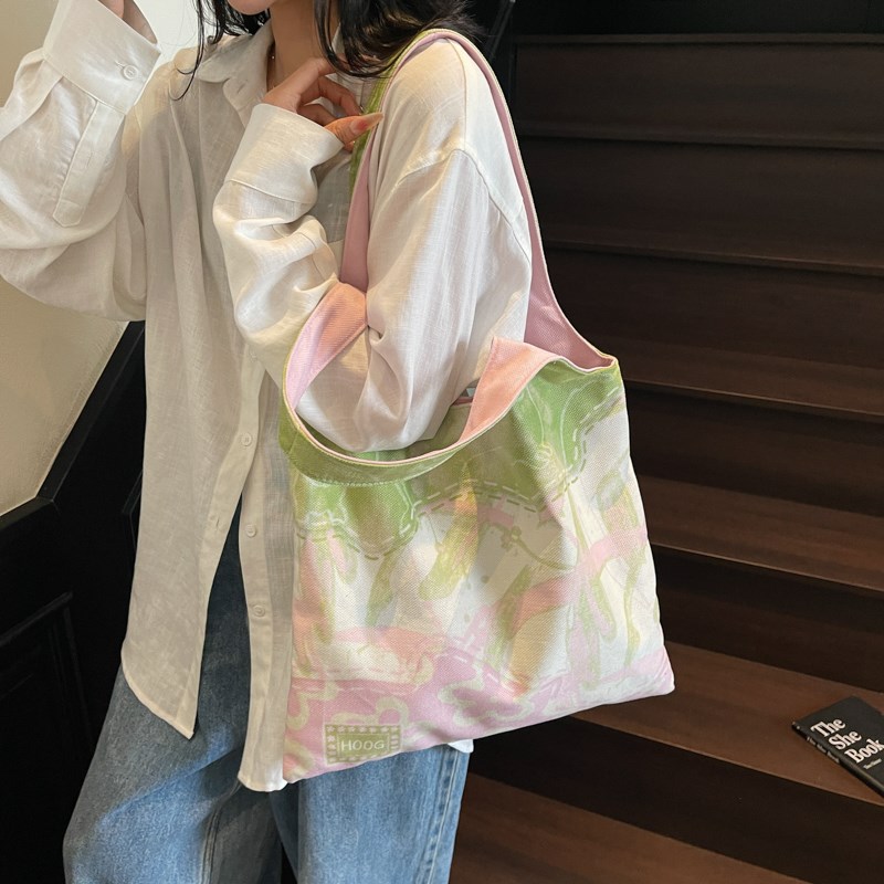 帆布包女大容量2025新款夏季韩版单肩包简约百搭大学生上课托特包