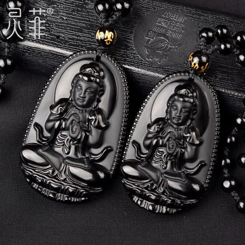 天然黑曜石大日如来吊坠生肖属羊人属猴本命佛守护神佛像项链男女