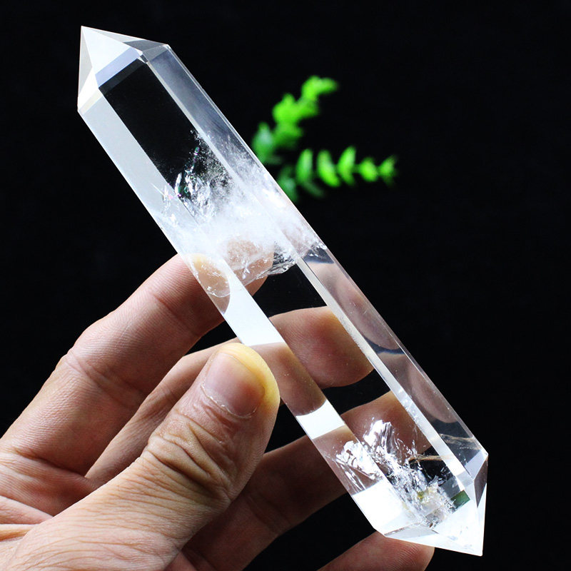 好货易晶缘一物一图天然白水晶六棱柱摆件双尖蓝针原石矿石石头长