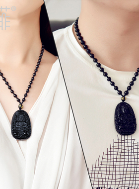 天然黑曜石千手观音菩萨吊坠生肖属鼠的本命佛本命年普萨项链男女
