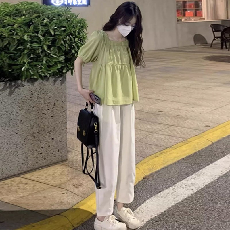 好货孕妇夏装短袖套装2025新款夏季薄款遮肚娃娃衬衫上衣小个子两
