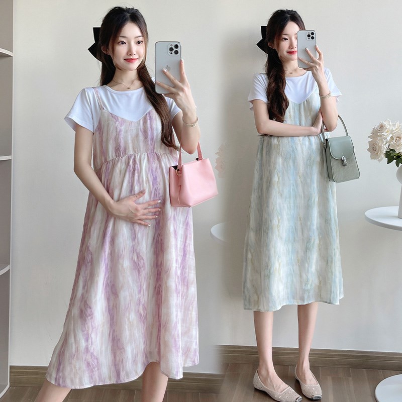好货孕妇夏装连衣裙时尚洋气减龄孕妇装夏季新款拼接假两件宽松裙