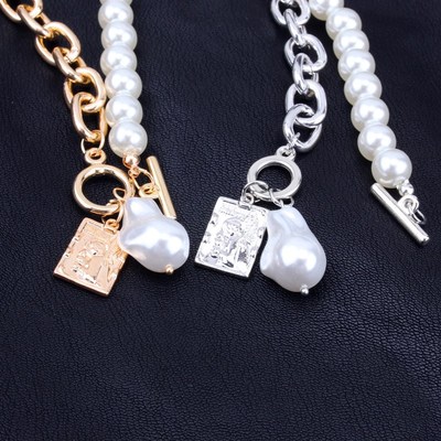 KMVEXO Fashion 2 Layers Pearls Geometric Pendants Necklaces