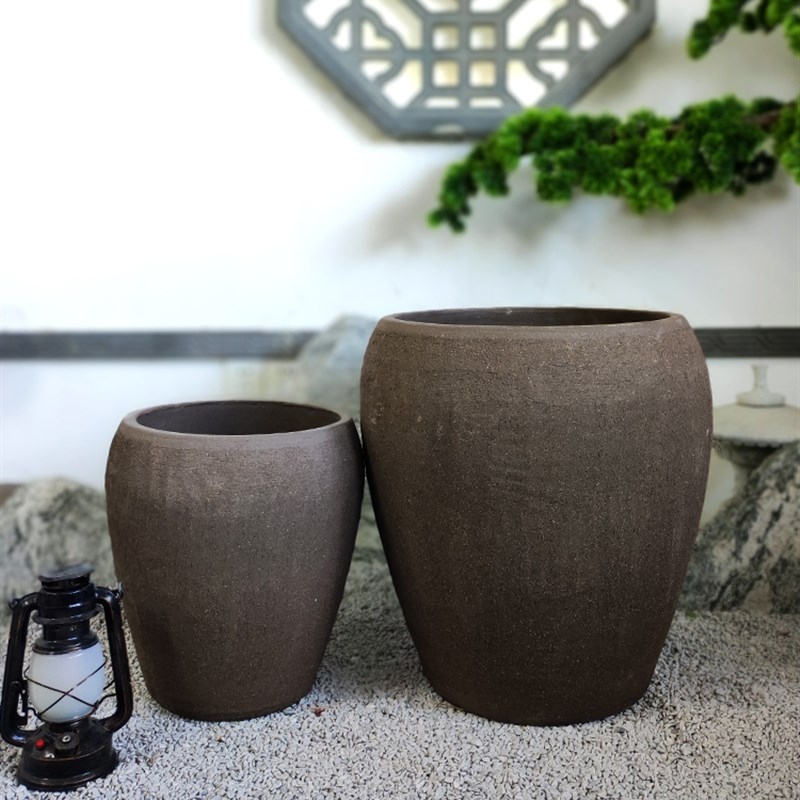 好货包邮欧式简约黑色陶瓷紫砂陶罐花盆粗陶素烧落地摆件园林景观