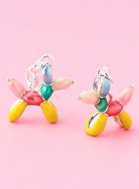 S925银滴胶彩色气球狗吊坠 滴油小狗挂件坠子diy项链手链银饰配件