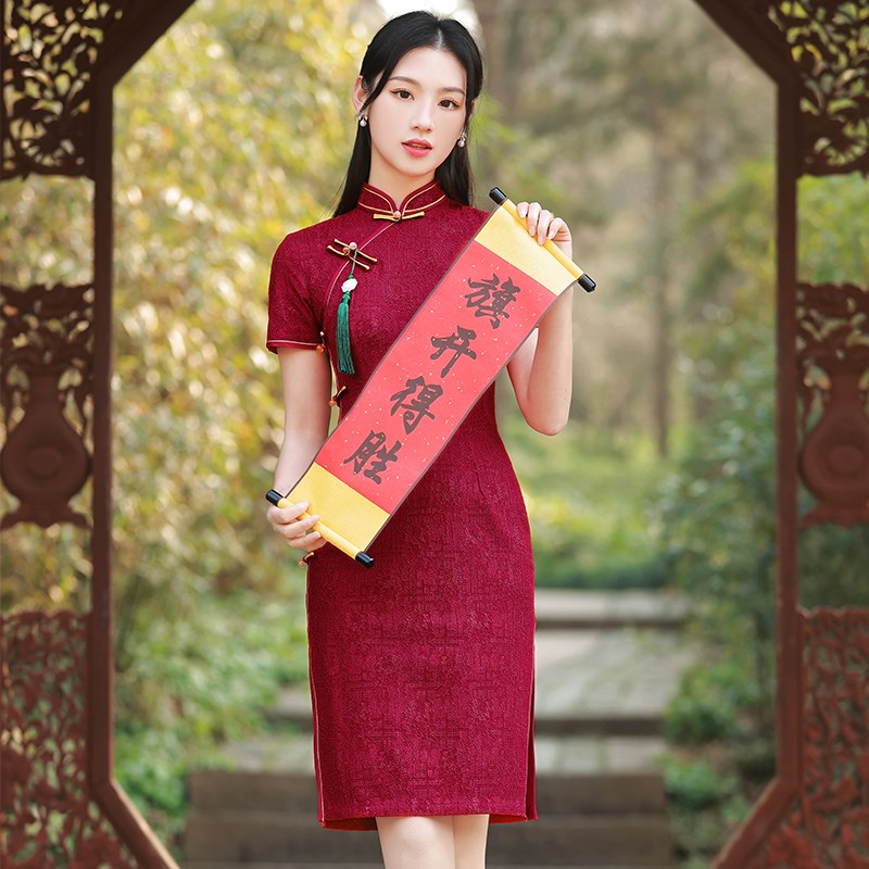 好货高考旗袍旗开得胜夏红色短款2025新款中考送考家长妈妈穿的小