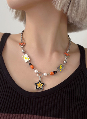新款幸运星笑脸项链男女潮牌小众设计感嘻哈风个性酷潮配饰