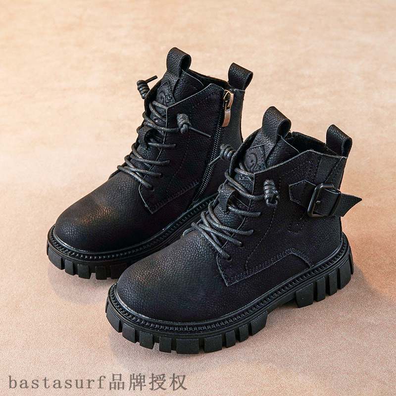 Boys Martin boots 2021 autumn winter new leather Plush chi