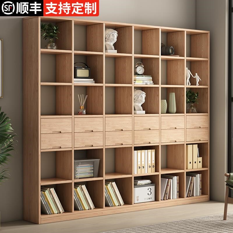 纯实木书架落地置物架一体靠墙儿童书柜储物柜展V示柜定制窗柜子