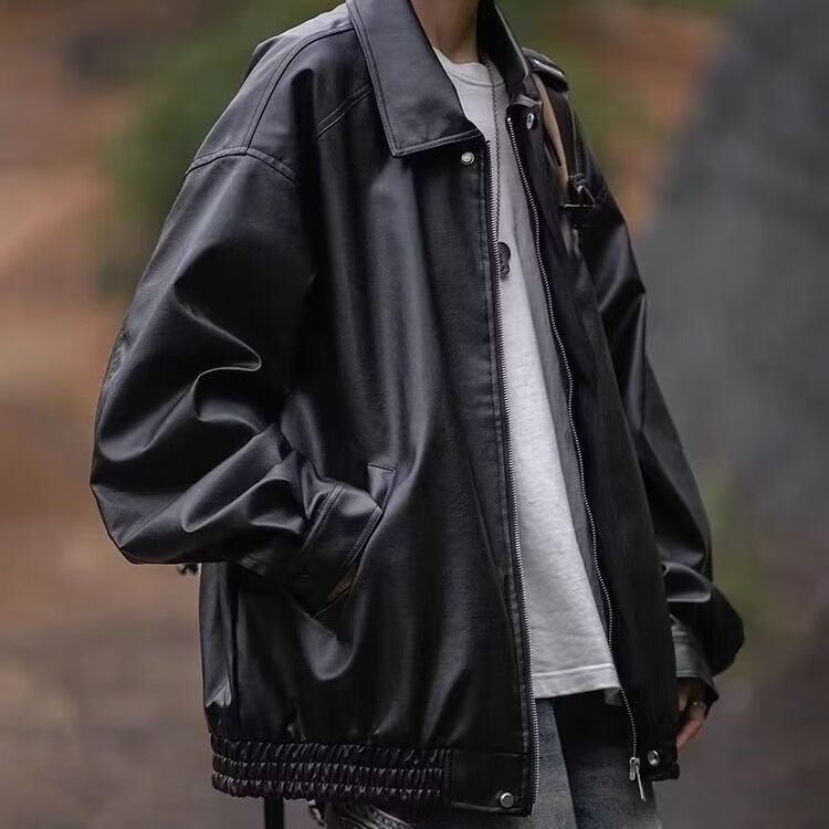 美式复古pu皮衣外套男秋冬棕色男生皮夹秋季男装秋冬皮夹克秋男款