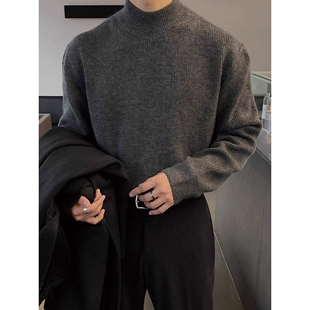 深灰色半高领毛衣男款秋冬成熟稳重男装针织衫西装内搭打底毛线衣