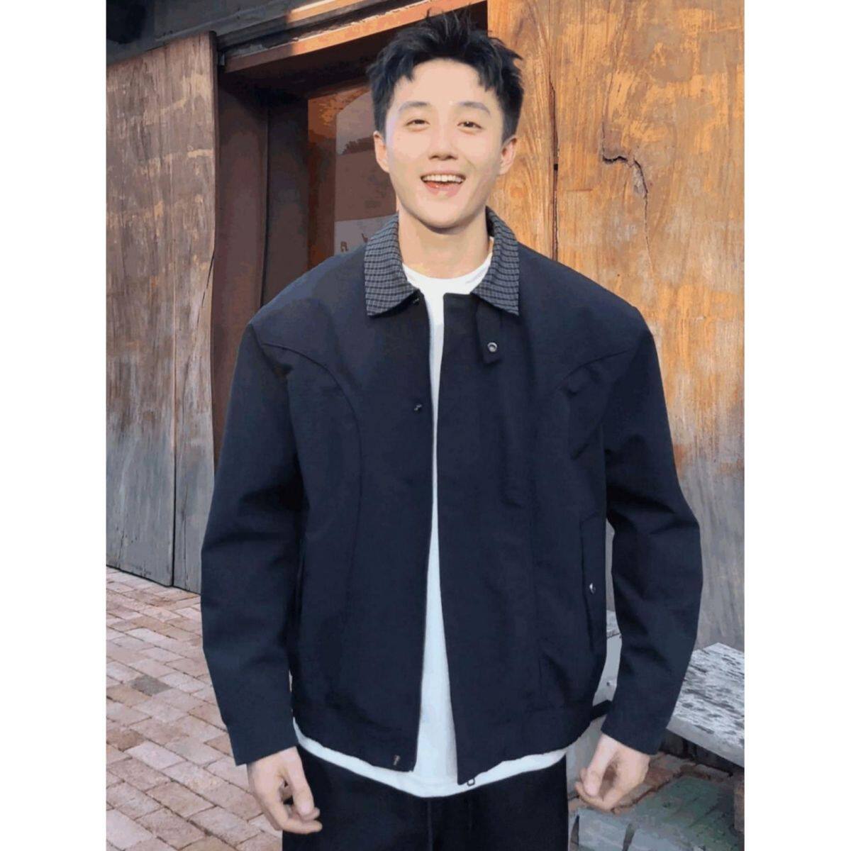 2025新款翻领夹克男士秋季时尚拼接小个子痞帅短款外套休闲男装潮