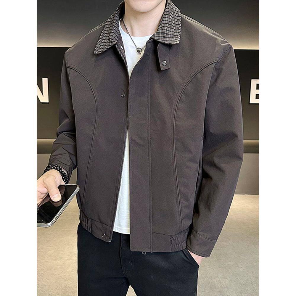 2025新款翻领夹克男士秋季时尚拼接小个子痞帅短款外套休闲男装潮